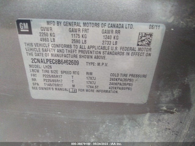 2011 CHEVROLET EQUINOX LT W/2LT VIN: 2CNALPEC8B6462609