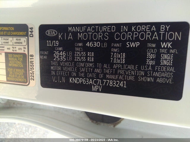2020 KIA SPORTAGE S VIN: KNDP63AC7L7783241