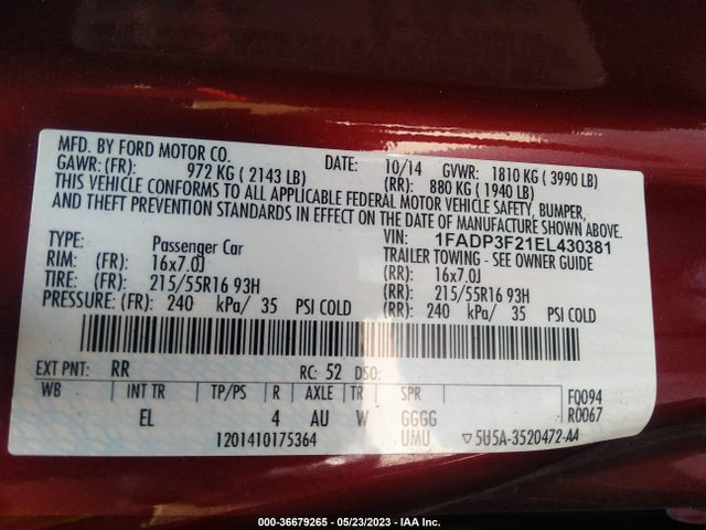 Ford FOCUS SE 2014 1FADP3F21EL430381 Image 11