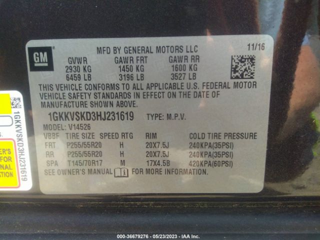 1GKKVSKD3HJ231619 GMC Acadia Limited Limited