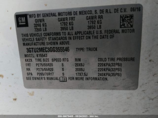 3GTU2MEC3GG355546 GMC Sierra 1500 Sle