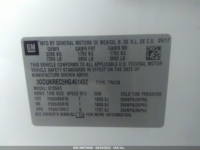 2017 Chevrolet Silverado 1500, VIN: 3GCUKREC5HG461432