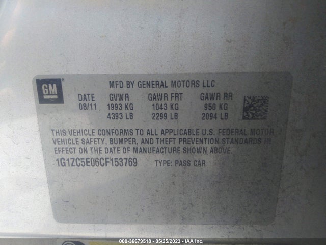 2012 CHEVROLET MALIBU LT W/1LT VIN: 1G1ZC5E06CF153769