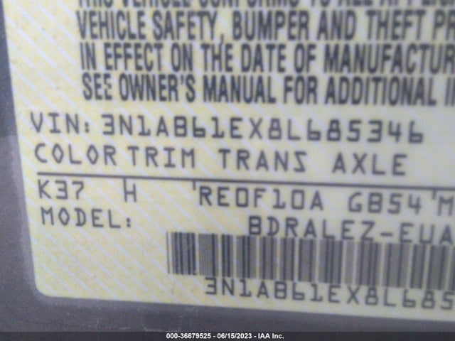 2008 NISSAN SENTRA 2.0 S VIN: 3N1AB61EX8L685346