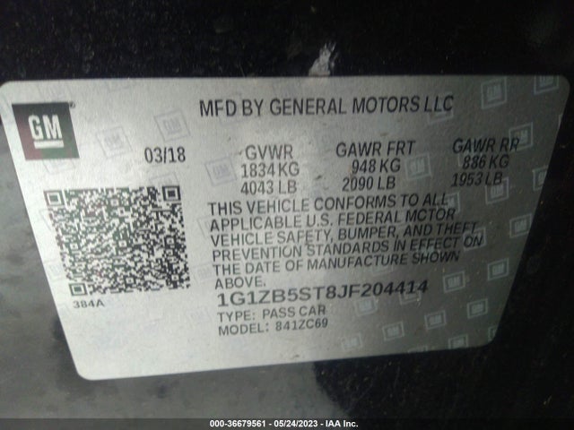 Chevrolet MALIBU LS 2018 1G1ZB5ST8JF204414 Image 9
