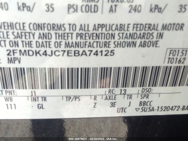 2FMDK4JC7EBA74125 Ford EDGE SEL