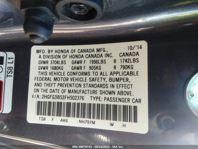 Honda Civic Coupe Lx 2015 2HGFG3B53FH502376 Image 9