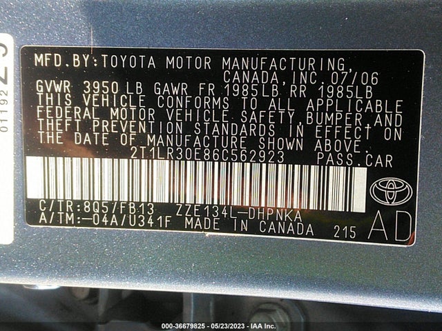2006 TOYOTA MATRIX STD/XR VIN: 2T1LR30E86C562923