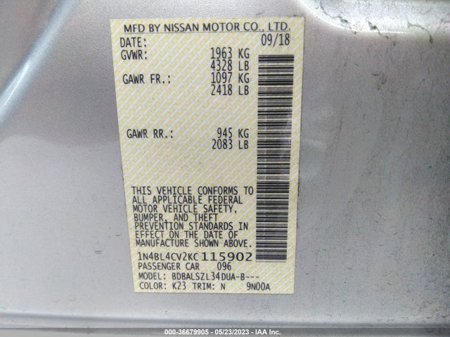 Nissan Altima 2.5 Sr 2019 1N4BL4CV2KC115902 Image 11