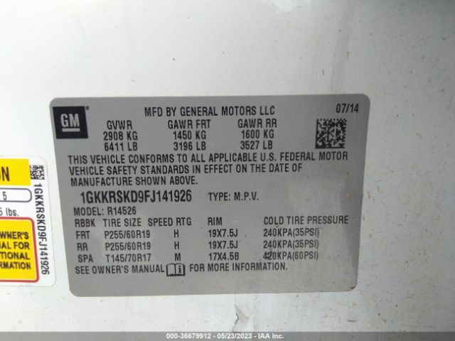 1GKKRSKD9FJ141926 GMC ACADIA SLT
