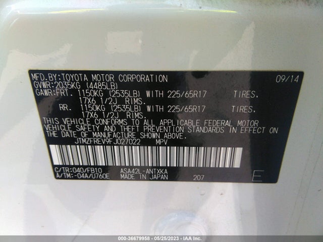 Toyota RAV4 LE 2015 JTMZFREV9FJ027022 Image 9