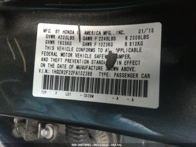 Honda Accord Sedan Lx 2015 1HGCR2F32FA102386 Image 9