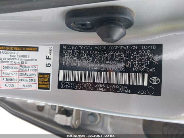 Toyota Prius Two/two Eco/three 2018 JTDKARFU8J3058006 Image 9
