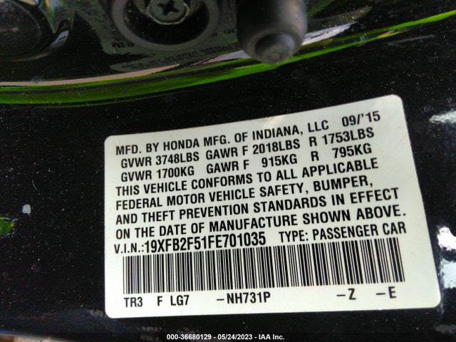 Honda Civic Sedan Lx 2015 19XFB2F51FE701035 Image 9
