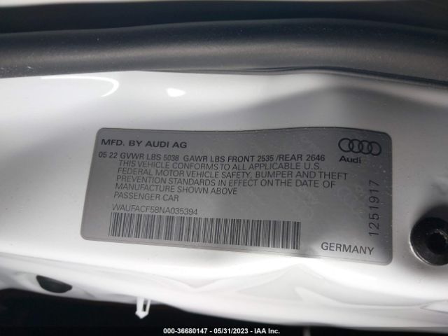 WAUFACF58NA035394 Audi A5 Sportback Premium Plus 45 Tfsi S Line Quattro S Tronic