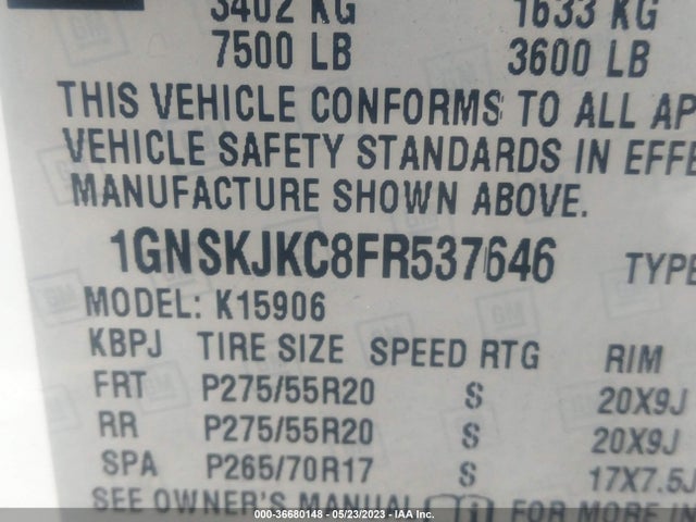 Chevrolet Suburban Lt 2015 1GNSKJKC8FR537646 Image 10