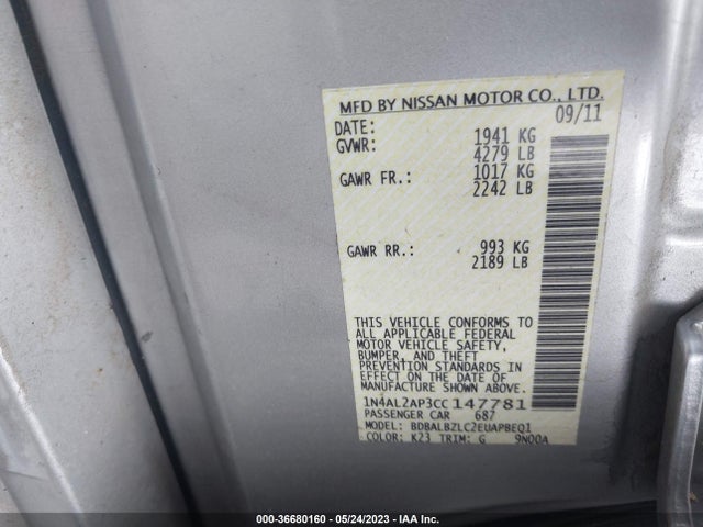 2012 NISSAN ALTIMA 2.5 SL VIN: 1N4AL2AP3CC147781