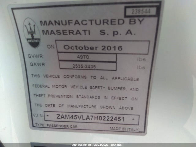 2017 Maserati Granturismo, VIN: ZAM45VLA7H0222451