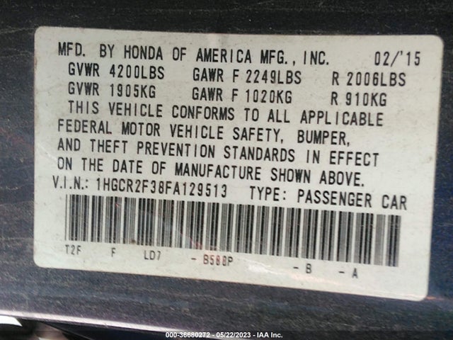 Honda Accord Sedan Lx 2015 1HGCR2F38FA129513 Image 8