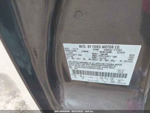 2011 FORD ESCAPE XLT VIN: 1FMCU9DG3BKB14204