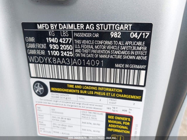2018 Mercedes-Benz AMG GT, VIN: WDDYK8AA3JA014091