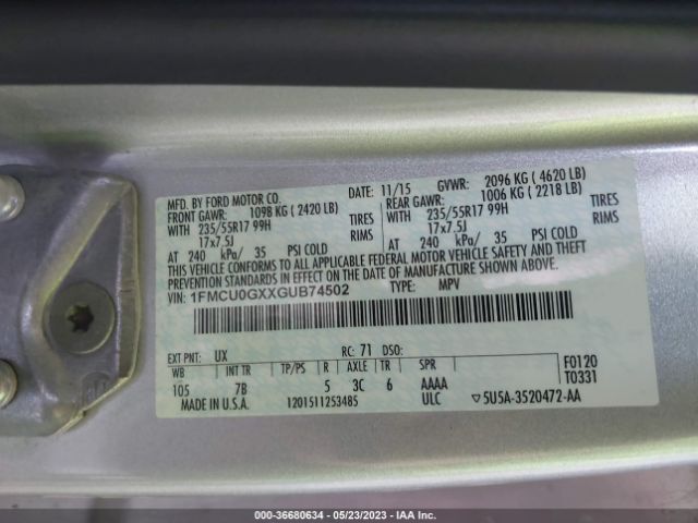 1FMCU0GXXGUB74502 Ford ESCAPE SE