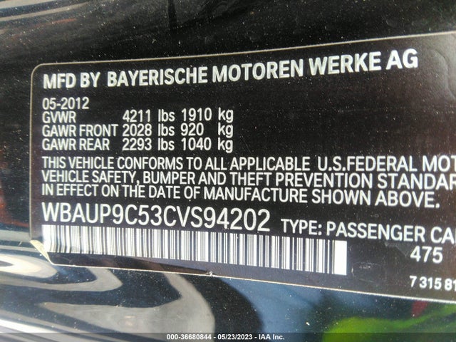 2012 BMW 1 SERIES 128I VIN: WBAUP9C53CVS94202