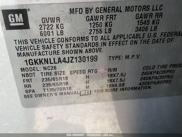1GKKNLLA4JZ130199 GMC ACADIA SLE