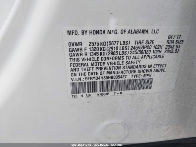 5FRYD4H85HB035427 Acura Mdx W/advance Pkg