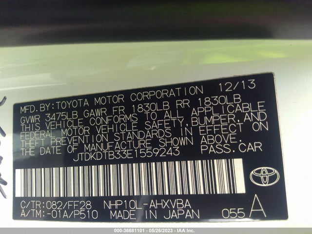 Toyota Prius C One/three/two/four 2014 JTDKDTB33E1559243 Image 10