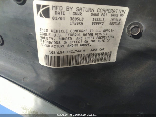 2004 SATURN ION ION 3 VIN: 1G8AL54F14Z174419