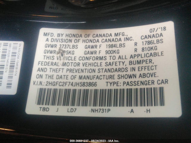 Honda Civic Sedan Ex 2018 2HGFC2F74JH583866 Image 9