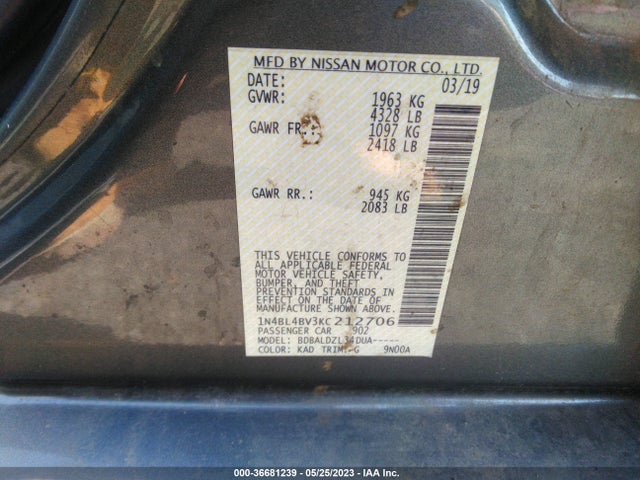 Nissan Altima 2.5 S 2019 1N4BL4BV3KC212706 Image 10