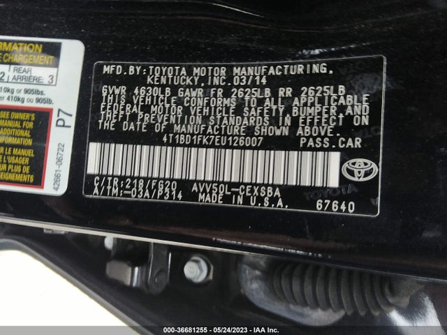 2014 TOYOTA CAMRY HYBRID SE LIMITED EDITION VIN: 4T1BD1FK7EU126007