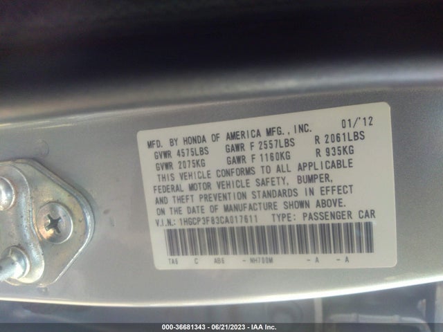 Aukcja sprzedaży 2012 Honda Accord Sdn Ex-l, vin: 1HGCP3F83CA017611, numer aukcji: 36681343