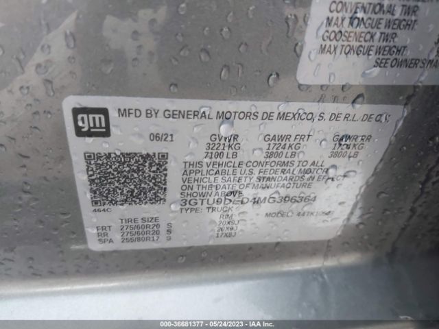 3GTU9DED4MG396364 GMC Sierra 1500 Slt