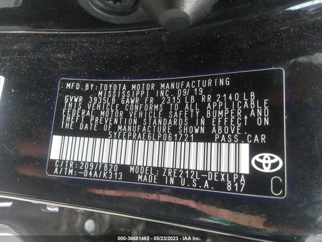 Toyota COROLLA LE 2020 5YFEPRAE6LP061721 Image 9