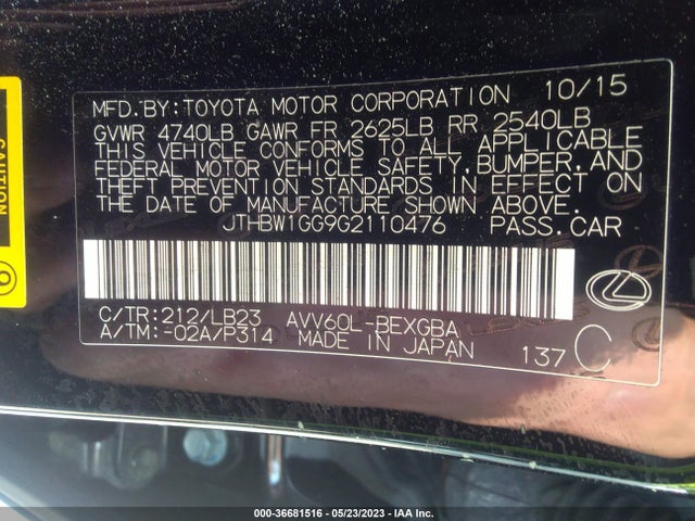2016 Lexus ES, VIN: JTHBW1GG9G2110476