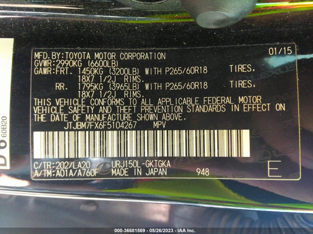 JTJBM7FX6F5104267 Lexus GX 460
