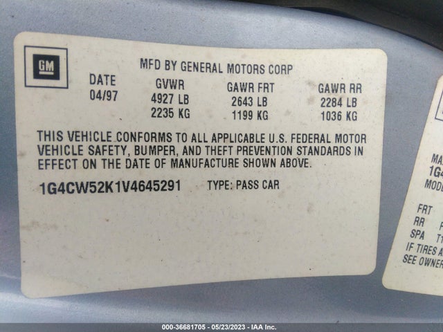 1997 BUICK PARK AVENUE VIN: 1G4CW52K1V4645291