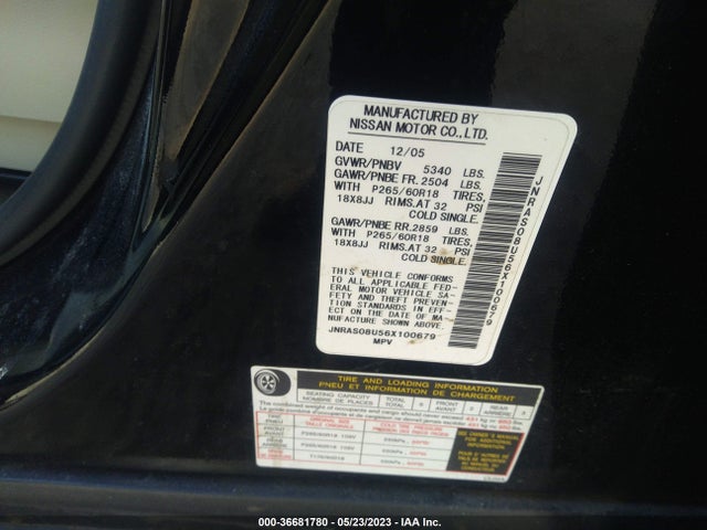 2006 INFINITI FX35 VIN: JNRAS08U56X100679
