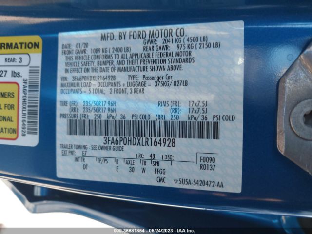 3FA6P0HDXLR164928 Ford FUSION SE