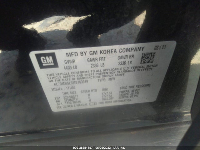 Chevrolet Trailblazer Lt 2021 KL79MRSL5MB163919 Image 9