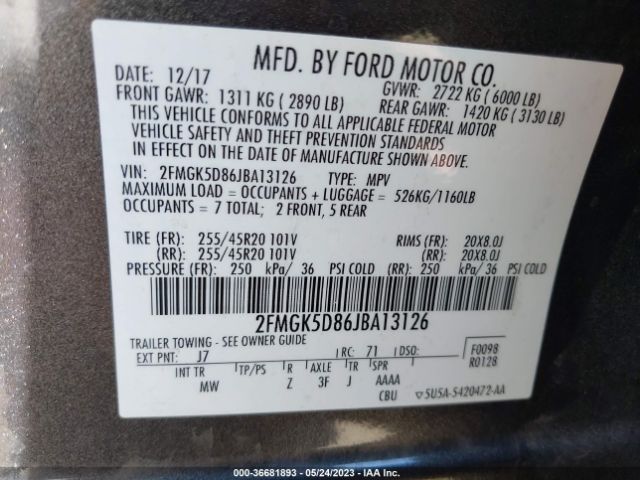 2FMGK5D86JBA13126 Ford Flex Limited