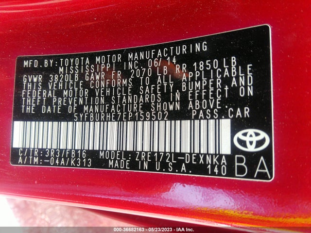 Toyota Corolla L/le/s/s Plus/le Plus 2014 5YFBURHE7EP159502 Image 11