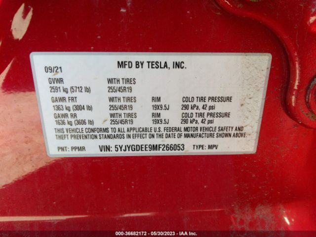 5YJYGDEE9MF266053 Tesla Model Y Long Range