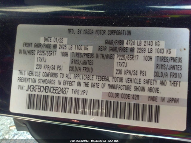2022 MAZDA CX-5 PREFERRED VIN: JM3KFBCM6N0552487