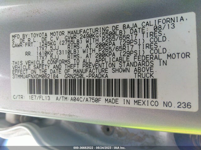 2013 TOYOTA TACOMA VIN: 3TMMU4FNXDM062184