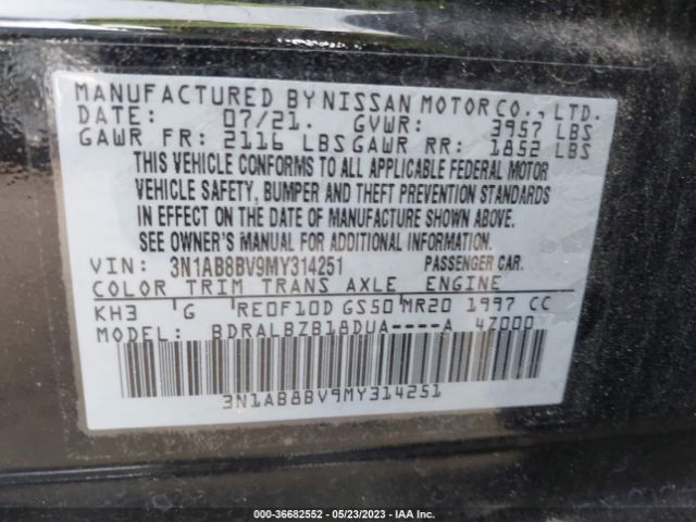 3N1AB8BV9MY314251 Nissan SENTRA S