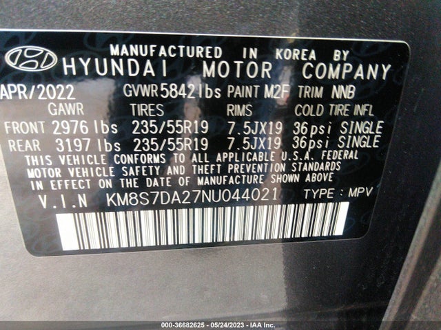 2022 Hyundai Santa Fe, VIN: KM8S7DA27NU044021